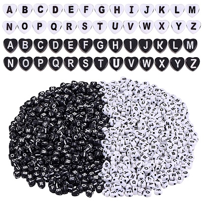 2000Pcs 2 Colors Craft Style Acrylic Beads, Heart with Letter