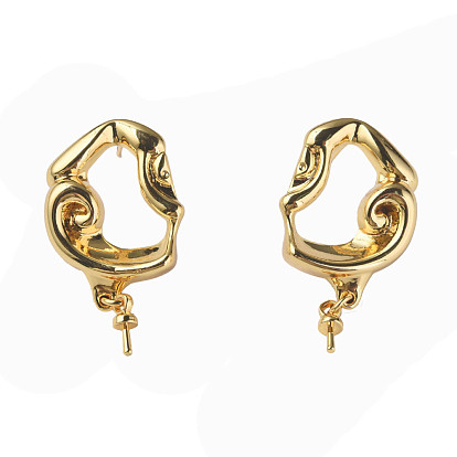 Brass Stud Earring Findings, with 925 Sterling Silver Pins and Cup Peg Bails, for Half Drilled Bead, Nickel Free