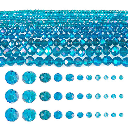 11 Strands 11 Styles Electroplate Glass Beads Strands, Half Rainbow Plated, Faceted
