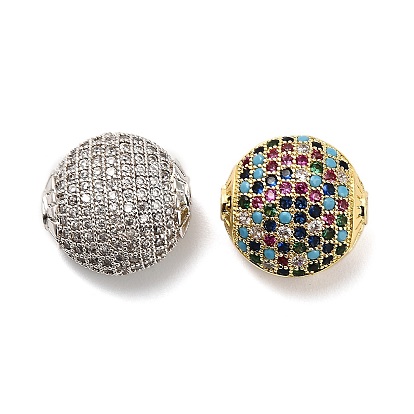 Латунные микро проложить кубического циркония бусы, плоско-круглые, стойки покрытие, долговечный, без свинца и без кадмия