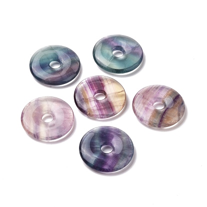 Natural Fluorite Pendants, Donut/Pi Disc