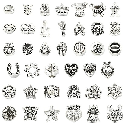 40 шт. европейские бусины из сплава в тибетском стиле, бусины с большим отверстием, разнообразные