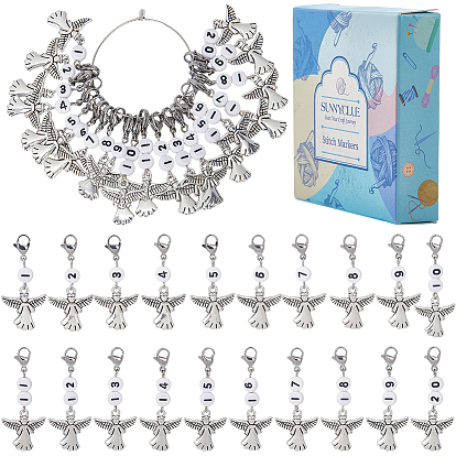 20 шт., акриловые бисерные подвески, маркеры для запирания стежков с ангелом из сплава, 304 вязаные крючком подвески-лобстеры из нержавеющей стали