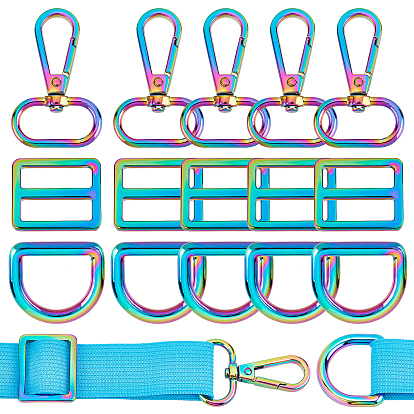 15Pcs 3 Style Zinc Alloy Buckles, D Rings, for Strap Leathercraft Bag Belt, Rectangle & D Rings