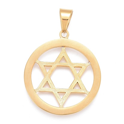304 Stainless Steel Pendants, with Crystal Rhinestone, Ring with Star of David