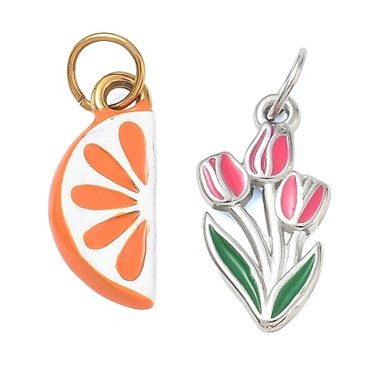 304 Stainless Steel Pendants, with Enamel, Golden/Stainless Steel Color