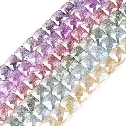 Electroplate Transparent Crackle Glass Beads Strands, Rectangle, Dyed, AB Color Plated, Faceted