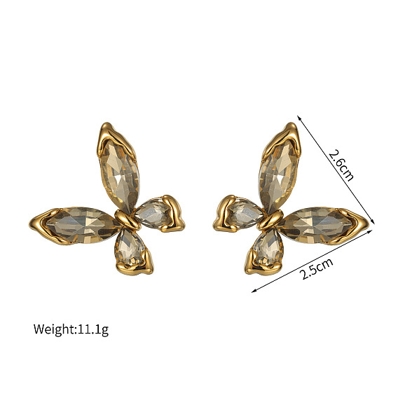 304 Серьги-гвоздики из нержавеющей стали и кубического циркония, бабочка, золотые
