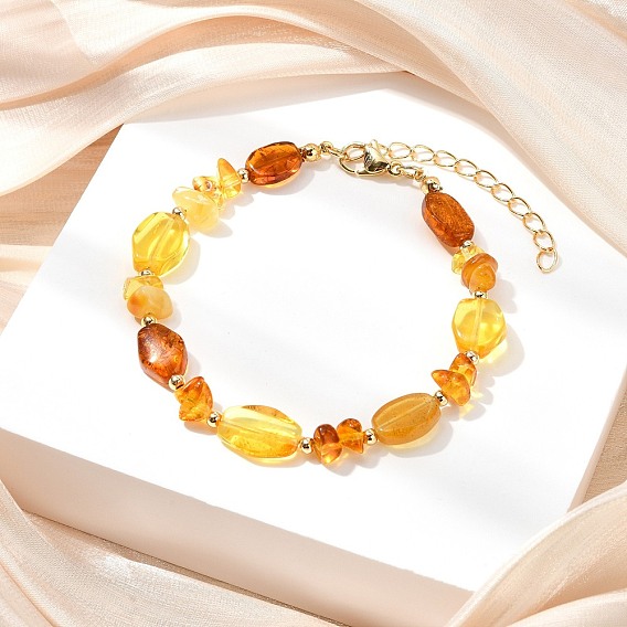 Браслеты из натурального янтаря и латунных бусин для женщин, наггетсы и чипсы, реальный 14 k позолоченный