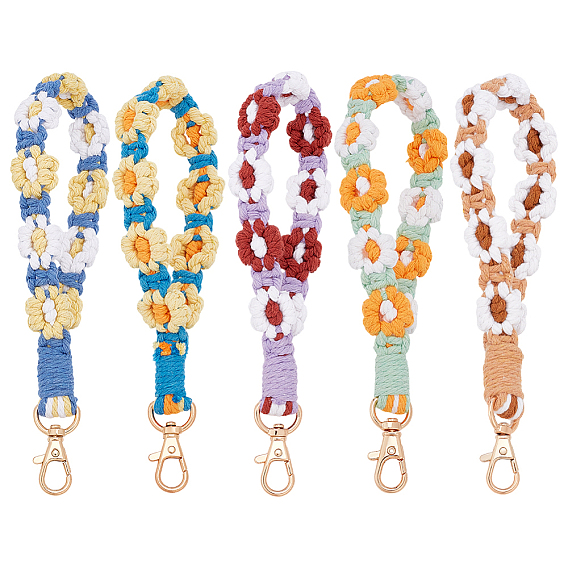 5 шт. 5 цветов, хлопковые брелоки в виде цветов в богемном стиле с бусинами, с поворотными застежками сплава, золотые