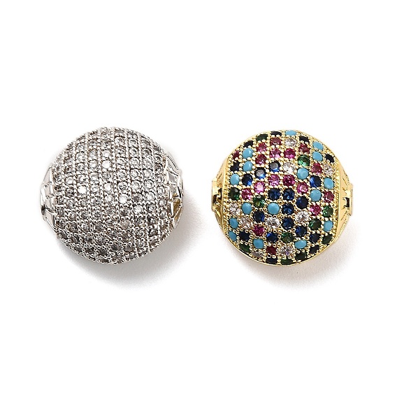 Латунные микро проложить кубического циркония бусы, плоско-круглые, стойки покрытие, долговечный, без свинца и без кадмия