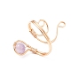 Natural & Synthetic Mixed Stone Round Beaded Finger Ring, Light Gold Plated Copper Wire Wrap Jewelry for Women