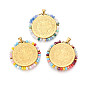 304 подвески из нержавеющей стали, плоские круглые с святым Бенедиктом, со стеклянными бусинами, ионное покрытие (ip), реальный 18 k позолоченный, граненые