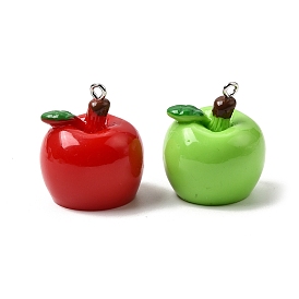 Непрозрачные подвески смолы, яблочный шарм, с платиновой железной петлей