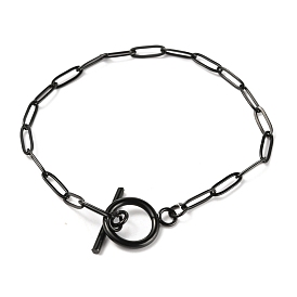 Unisex Vacuum Plating 304 Stainless Steel Paperclip Chain Bracelets, with Toggle Clasps