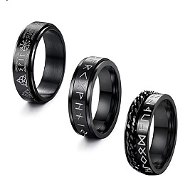 Viking Rune Titanium Steel  Rotatable Finger Ring, Fidget Spinner Ring for Calming Worry Meditation