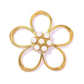 Полые 304 подвески из нержавеющей стали и АБС-пластика с имитацией жемчуга, цветочный шарм, ионное покрытие (ip), долговечный