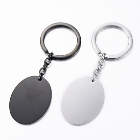 304 Stainless Steel Keychain, Smooth Surface, Oval