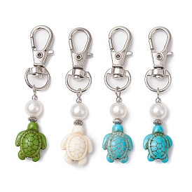 Pendentifs décoratifs en howlite synthétique et turquoise, avec des perles d'imitation en plastique ABS et des fermoirs mousquetons pivotants en alliage, tortue de mer