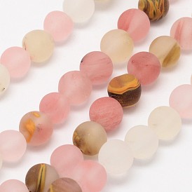 Tigerskin Glass Beads Strands, Frosted, Round