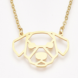 201 Stainless Steel Puppy Pendant Necklaces, with Cable Chains, Filigree Dog Head