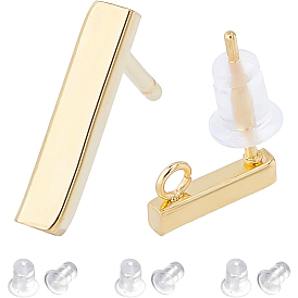 80Pcs Rectangle Stainless Steel Stud Earring Findings, with Loop, 100Pcs Silicone Ear Nuts