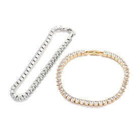 Brass Pave Clear Cubic Zirconia Teardrop Link Bracelets, Nickle Free, Long-Lasting Plated