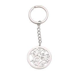 304 Stainless Steel Keychains, Flat Round with Musical Note