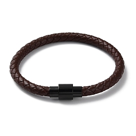 Leather Braided Round Cord Bracelet, with 304 Stainless Steel Magnetic Clasps for Men Women