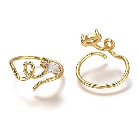 Brass Cuff Rings, Open Rings, with Clear Cubic Zirconia, Long-Lasting Plated, Horse Eye