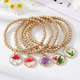 Bracelet de perles de fleurs séchées à la mode avec pendentif de fleurs éternelles vintage - accessoire floral.