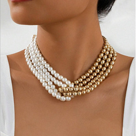 Женские круглые многорядные ожерелья из искусственного жемчуга и сплава CCB, золотые, белые