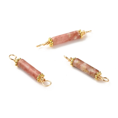 Connecteurs de liens en jade naturel, avec fil de cuivre écologique et perles intercalaires en alliage de style tibétain, colonne