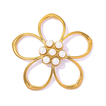 Полые 304 подвески из нержавеющей стали и АБС-пластика с имитацией жемчуга, цветочный шарм, ионное покрытие (ip), долговечный