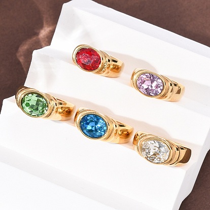 304 палец кольца из нержавеющей стали, овальные, со стеклом, ионное покрытие (ip), золотые