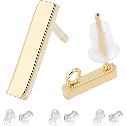 80Pcs Rectangle Stainless Steel Stud Earring Findings, with Loop, 100Pcs Silicone Ear Nuts