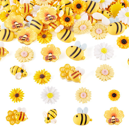 80pcs 8 styles cabochons en résine abeilles et fleurs