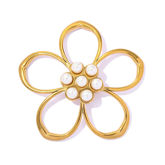 Полые 304 подвески из нержавеющей стали и АБС-пластика с имитацией жемчуга, цветочный шарм, ионное покрытие (ip), долговечный