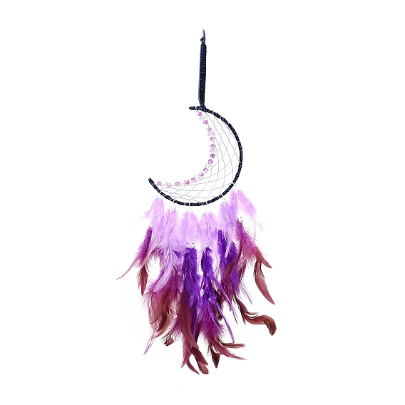 Лунная тканая сетка/паутина с подвеской из перьев, настенное украшение с кисточками, украшение автомобиля для дома, спальни, подарок на день рождения