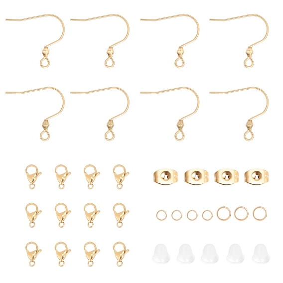304 Stainless Steel Earring Hook Findings, with Lobster Claw Clasp, Ear Nut, Jump Ring and Plastic Ear Nuts