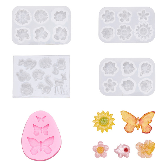 5Pcs 5 Style DIY Silicone Molds, for UV Resin & Epoxy Resin Jewelry Making, Spring