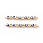 Flat Round with Evil Eye Pattern Brass Micro Pave Clear Cubic Zirconia Enamel Connector Charms, Real 18K Gold Plated, Cadmium Free & Nickel Free & Lead Free