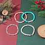 4Pcs 4 Style Handmade Polymer Clay Heishi Sunfer Stretch Bracelets Set with Brass Heart, Word Merry Noel Acrylic Preppy Bracelets with Glass for Women