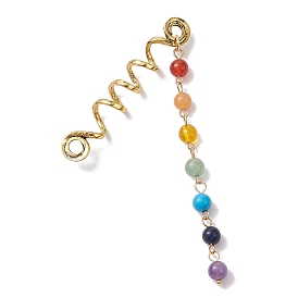 Perles de dreadlocks en alliage, 7 Chakra pierres précieuses naturelles perle tressage cheveux pendentifs décoration clips, pour la coiffure