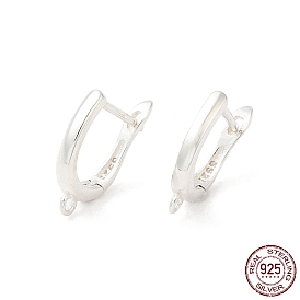 925 Sterling Silver Hoop Earring Findings, Latch Back with Loops, with S925 Stamp