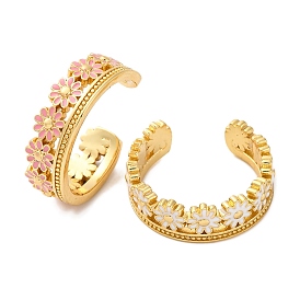 Стойка покрытие цветок латунь эмаль открытые манжеты кольца для женщин, без свинца и без кадмия, долговечный, реальный 18 k позолоченный