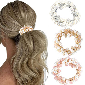 Fashionable Pearl Crystal Hairband Hair Rope Sweet All-match Headband Elastic Hair Tie for Women