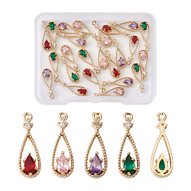 24 шт 4 цвета кулоны из латуни, микропаве, циркония, со стеклом, слеза, долговечный, золотой свет