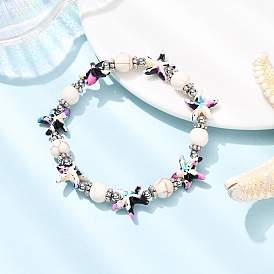 Браслеты из синтетической бирюзы и латунных бусин в форме морской звезды