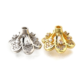 6-лепестковый цветок латунные микропаве прозрачные кубические циркониевые бусины колпачки, долговечный, без кадмия и без свинца, стойки покрытие